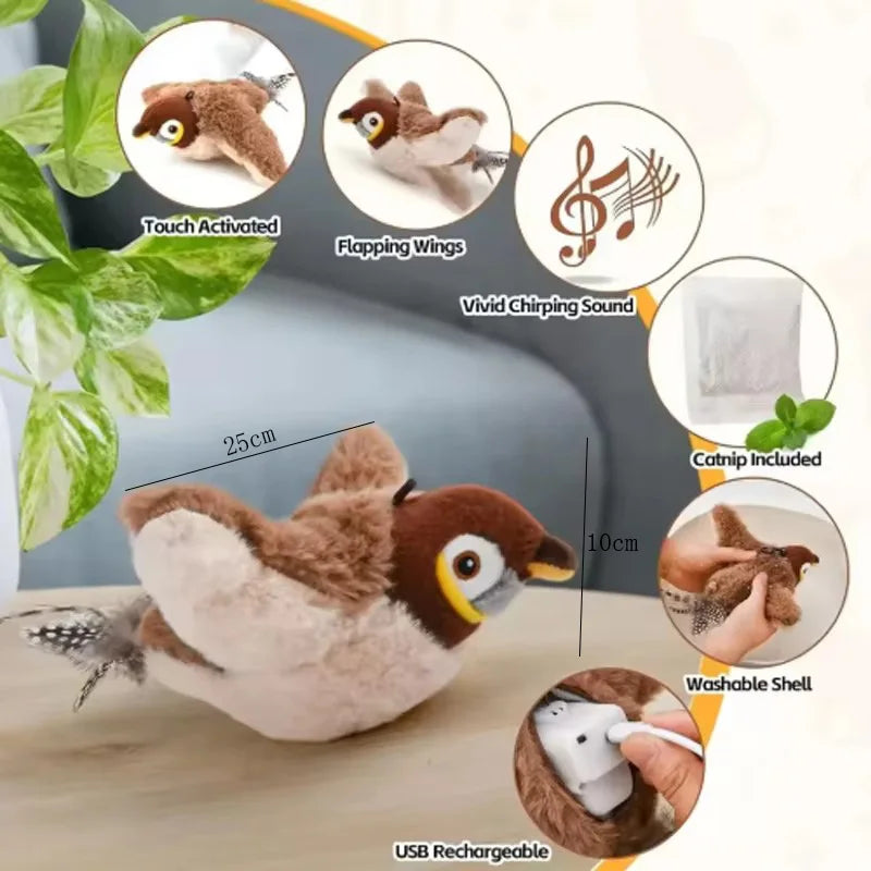 Pet  Toy Hot Simulated Bird Cat Toy Interactive Toys Dog Rechargeable Chirping Flapping Bird(no Flying) Touch Activated Plush