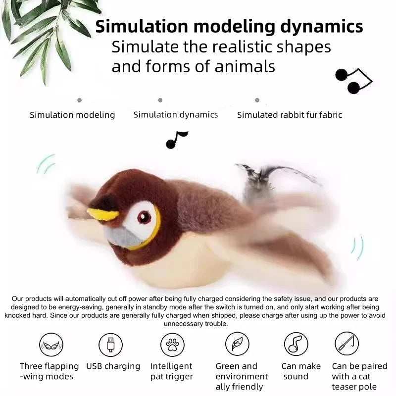Pet  Toy Hot Simulated Bird Cat Toy Interactive Toys Dog Rechargeable Chirping Flapping Bird(no Flying) Touch Activated Plush