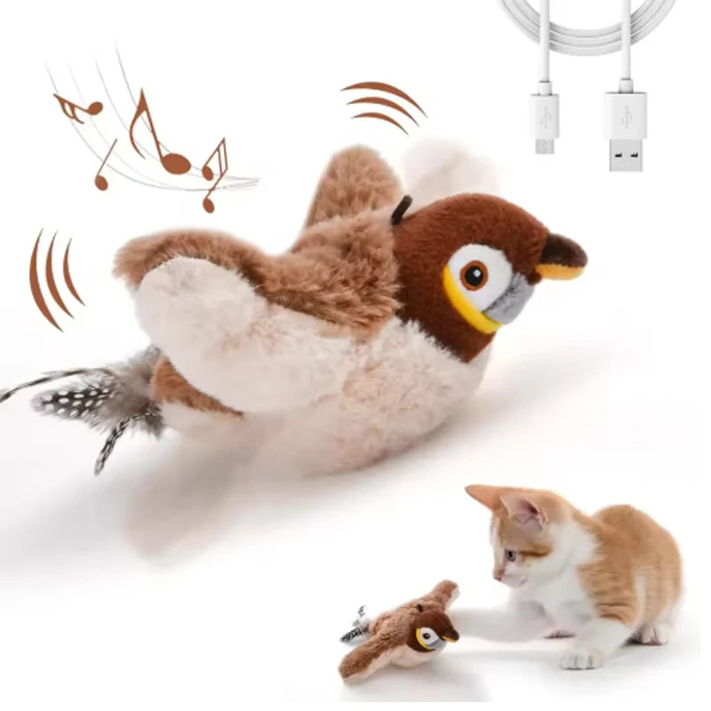 Pet  Toy Hot Simulated Bird Cat Toy Interactive Toys Dog Rechargeable Chirping Flapping Bird(no Flying) Touch Activated Plush