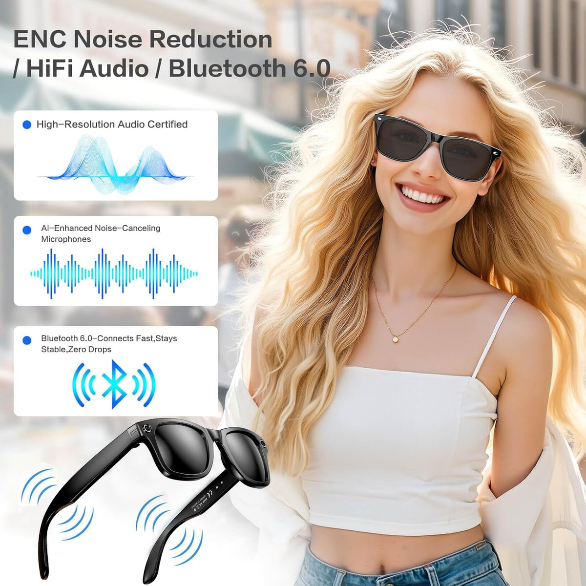 800W AI Smart Camera Glasses with Real-Time Translation