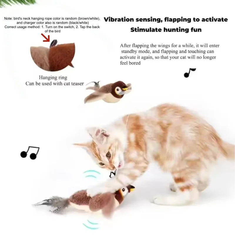 Pet  Toy Hot Simulated Bird Cat Toy Interactive Toys Dog Rechargeable Chirping Flapping Bird(no Flying) Touch Activated Plush